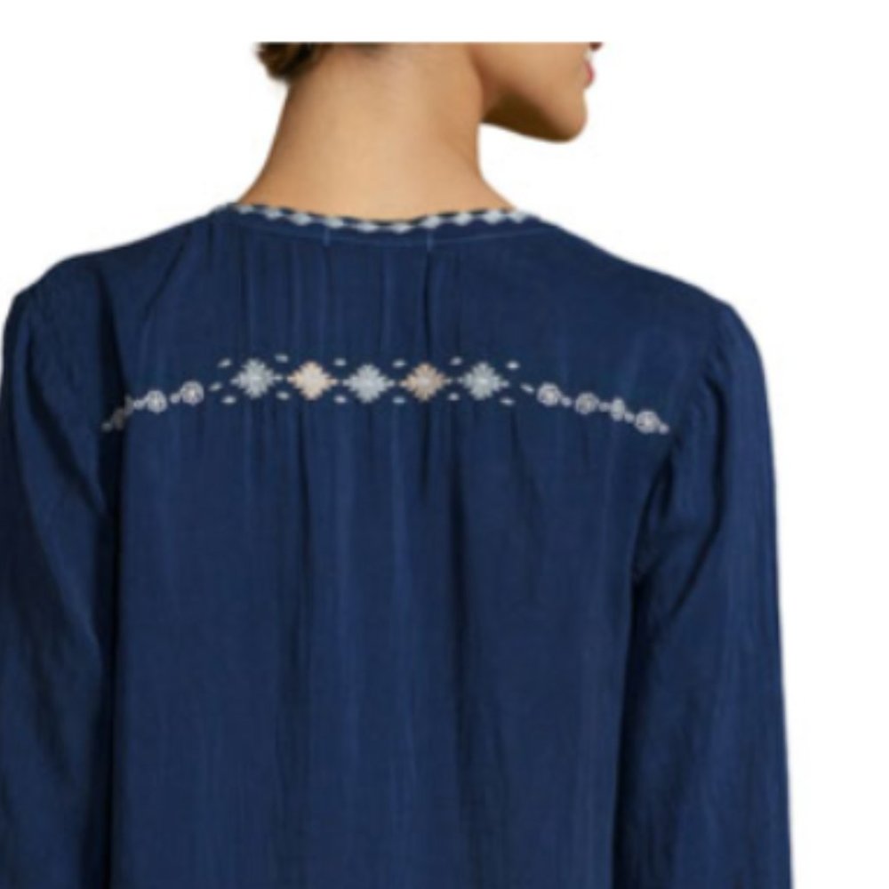 Johnny Was Paizyn 3/4-Sleeve Embroidered Blouse, Blue Night Sold Out - Picture 2 of 11